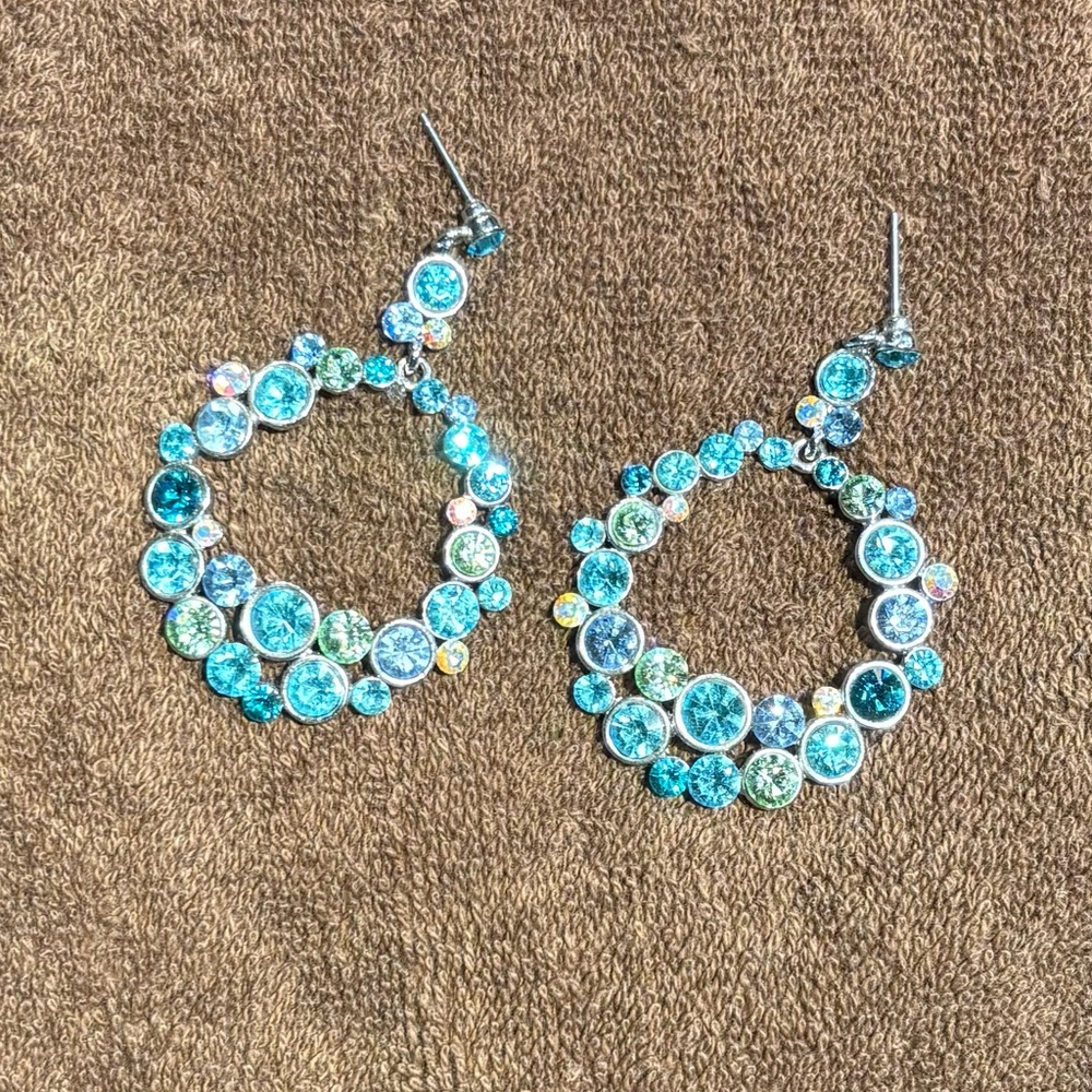 Elegant Blue Crystal Hoop Earrings